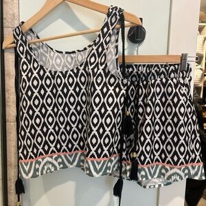 Adorable Black and White Geometric Tank and Shorts Set